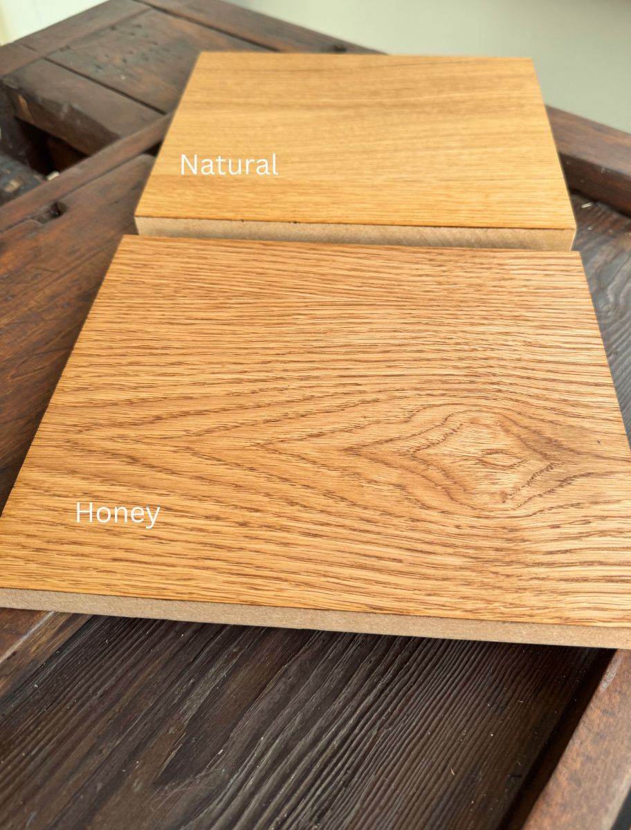 Comparision of natural shade wood and Paint Eco Tinted Hard Wax Oil Honey shade wood