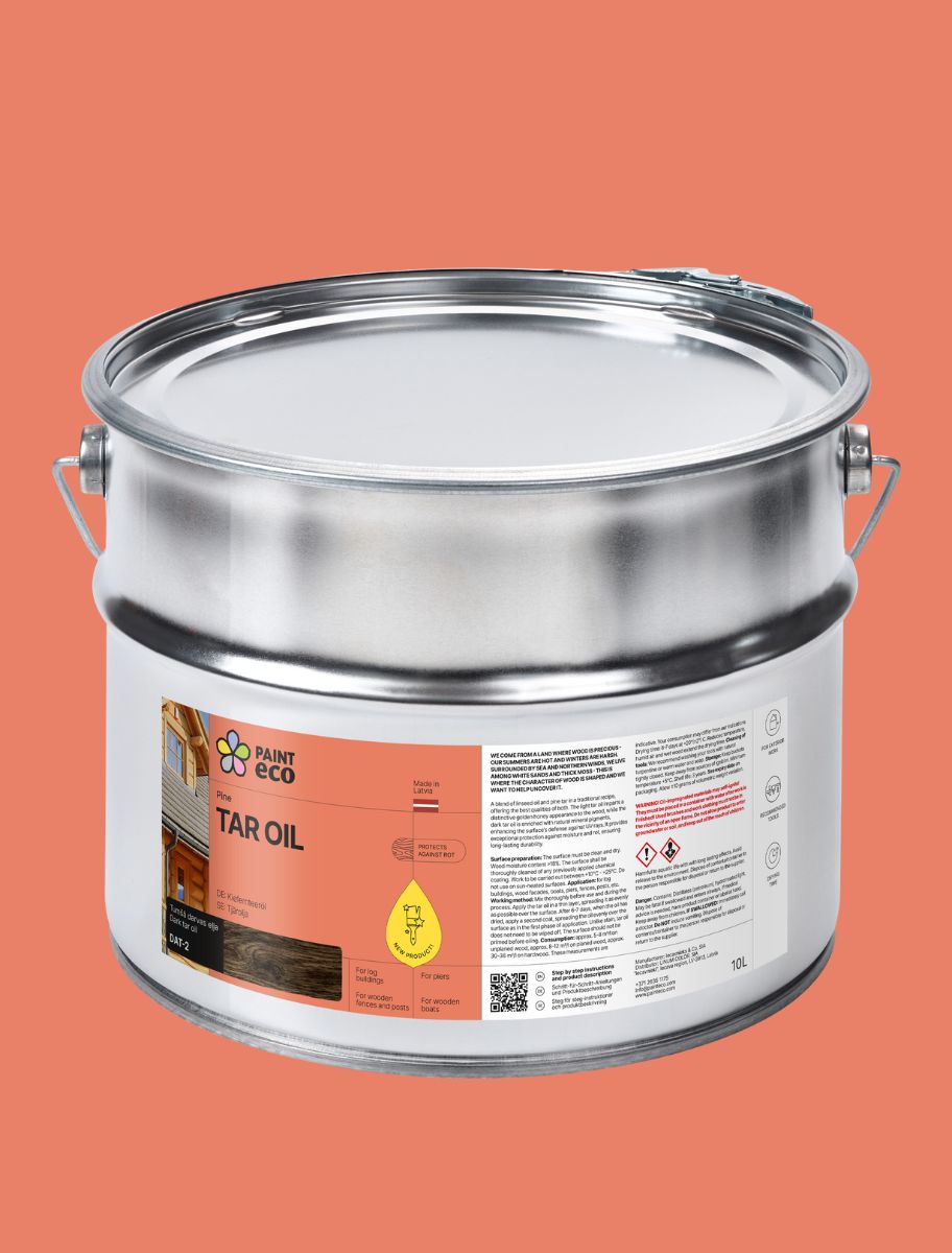 PAINT ECO Tar Oil in a 10L metal can – ideal for sustainable and effective wood preservation.