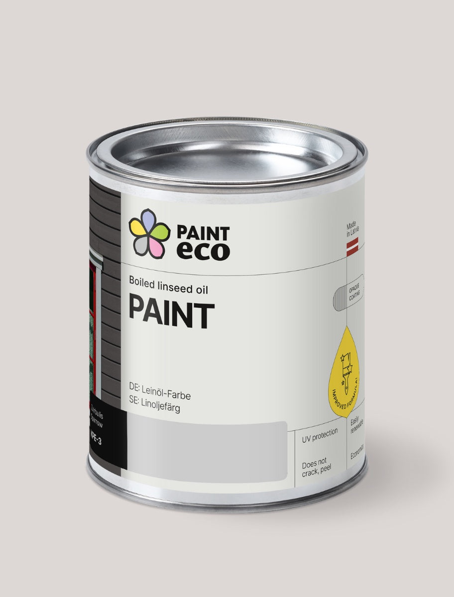 Paint Eco linseed oil-based paint can for interior and exterior work, enriched with natural mineral pigments for long-term surface protection.