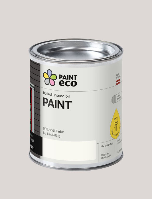 A smaller metal container of Paint Eco paint with a silver lid in Seagull shade.