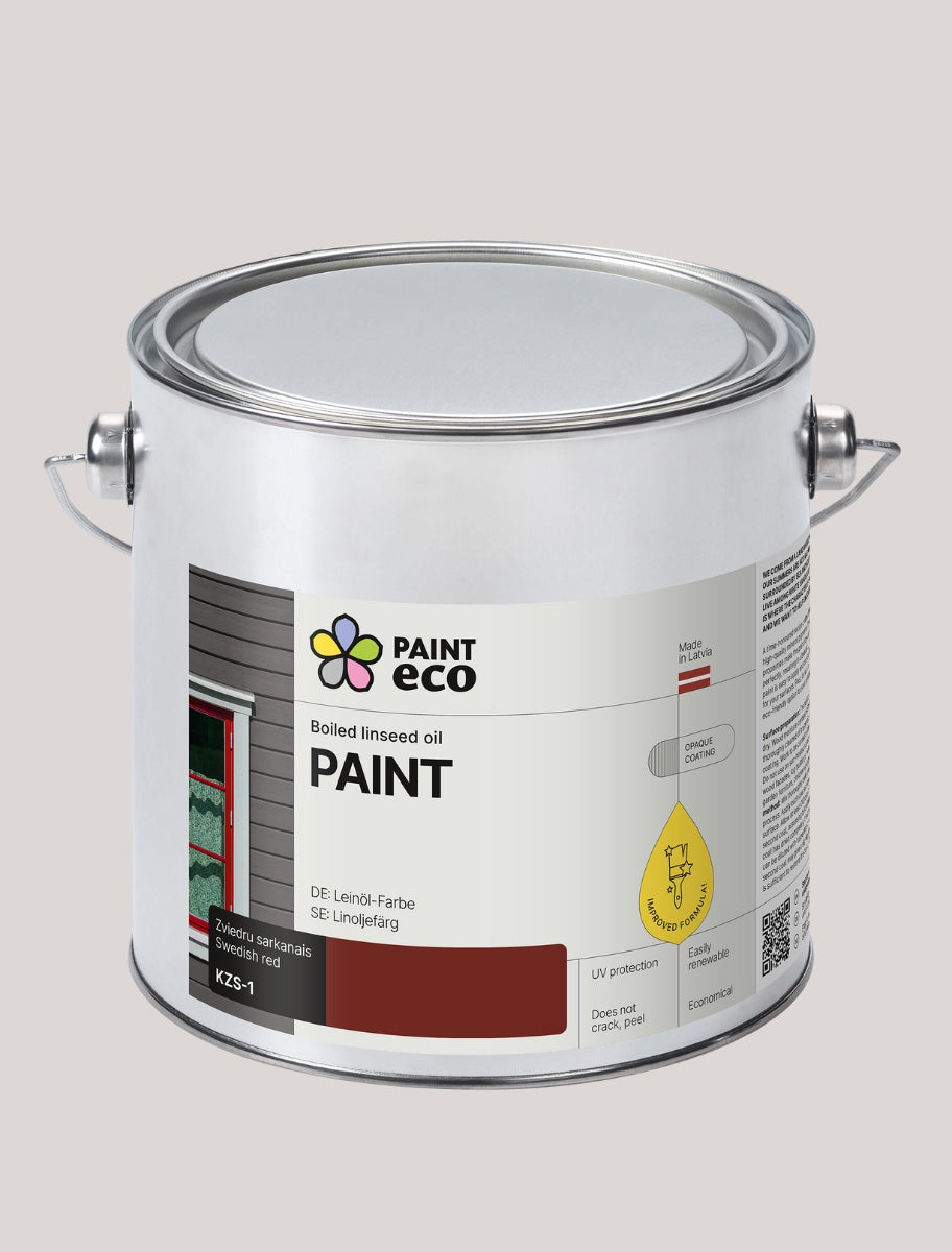 Paint Eco Natural Linseed Oil Paint can in Swedish Red shade 2.5L size