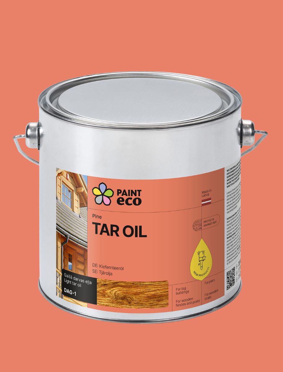 Premium PAINT ECO Tar Oil in a 2.5L can – deep wood penetration for natural protection and durability.