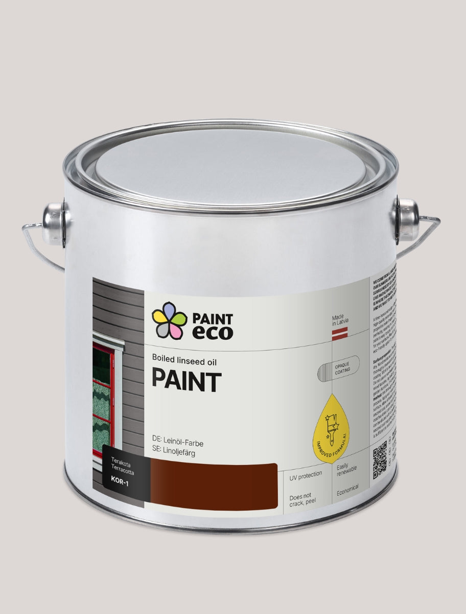 A large metal can of Paint Eco paint Terracotta shade