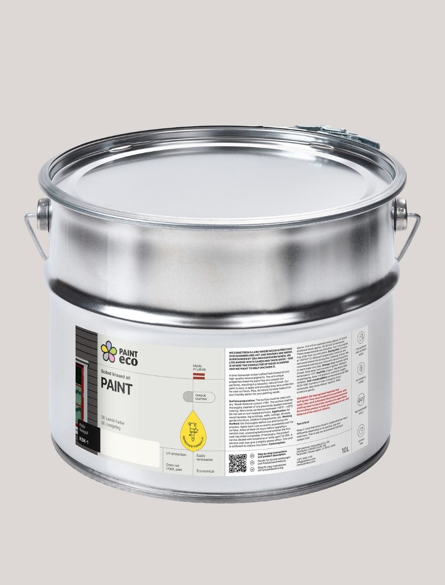 A large metal can of Paint Eco natural paint in Seagull shade.