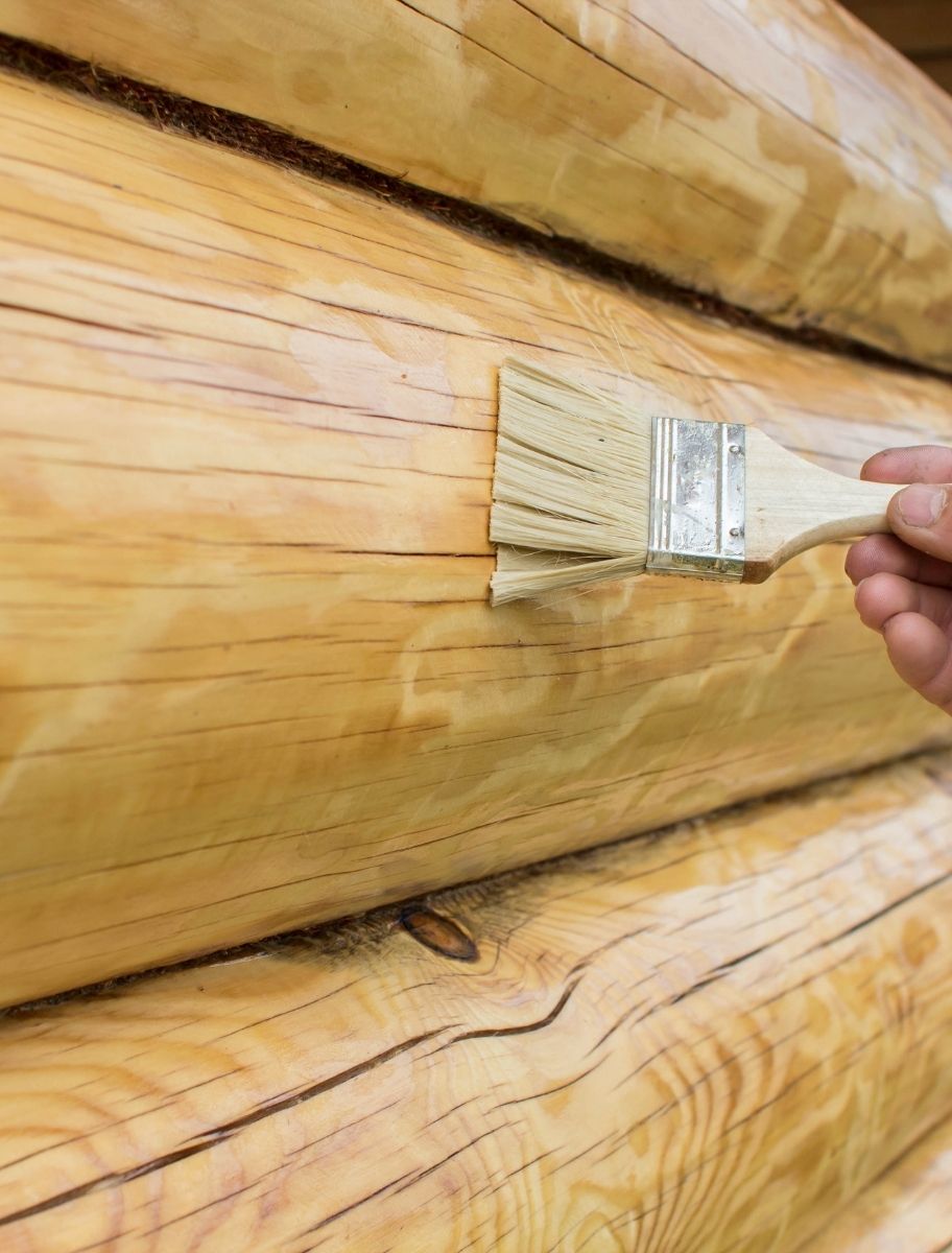 Wooden surface treated with linseed oil primer.